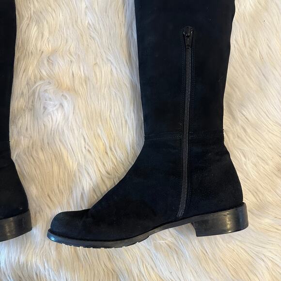 Stuart Weitzman Hilo Over the Knee Thigh High Boots Suede Leather Flat, Black - Picture 9 of 13